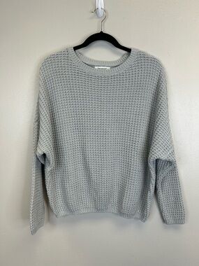 Waffle Knit Sweater Size S Doleman Sleeve Comfy Minimalist Neutral Light Gray